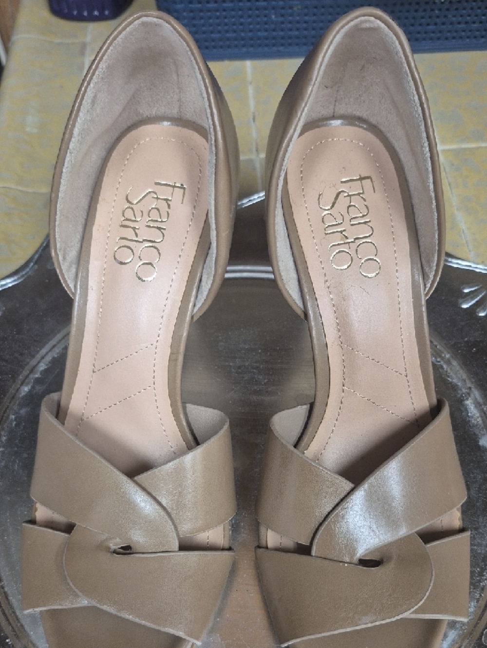 Franco Sarto Taupe Knot-Front Slingback Heels - Picture 3 of 6